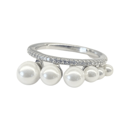 Ezüst gyűrű tekla gyöngyökkel és cirkónia kövekkel díszítve